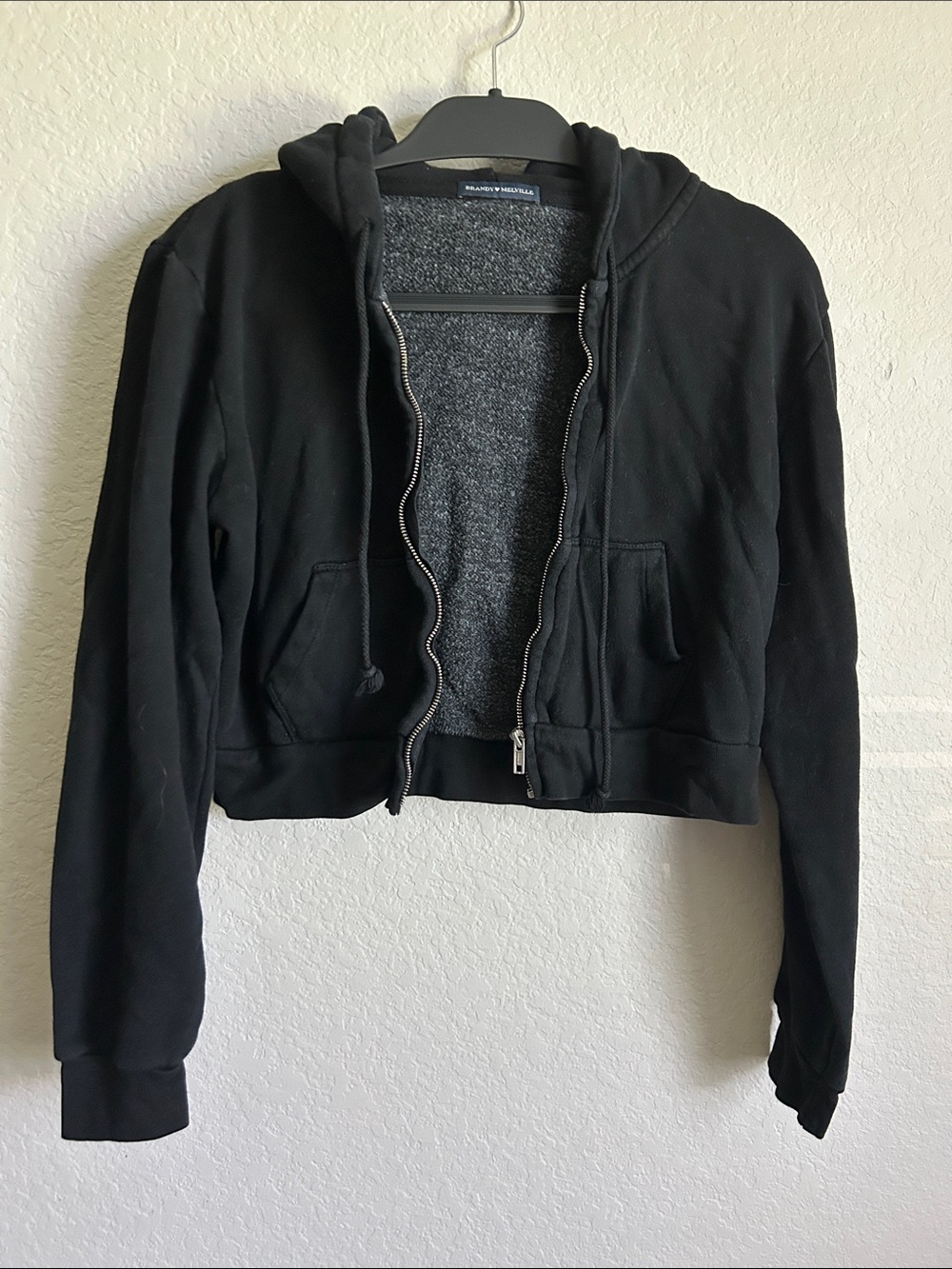 Brandy Melville Black Cropped Zip Hoodie Jacket